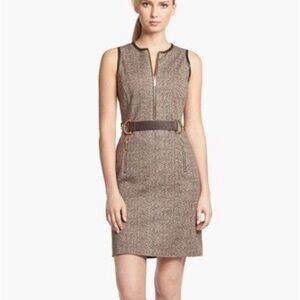 Michael Kors Brown Herring Bone Leather Belt Dress